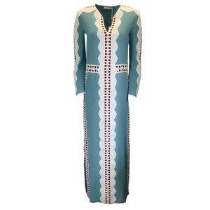 Tory Burch Aqua and White Patterned Maxi Dress